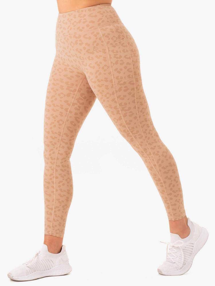 Ryderwear Women Leggings Ultra High Waisted Full Length Women\'s Leggings Tan Leopard | CA2297SO