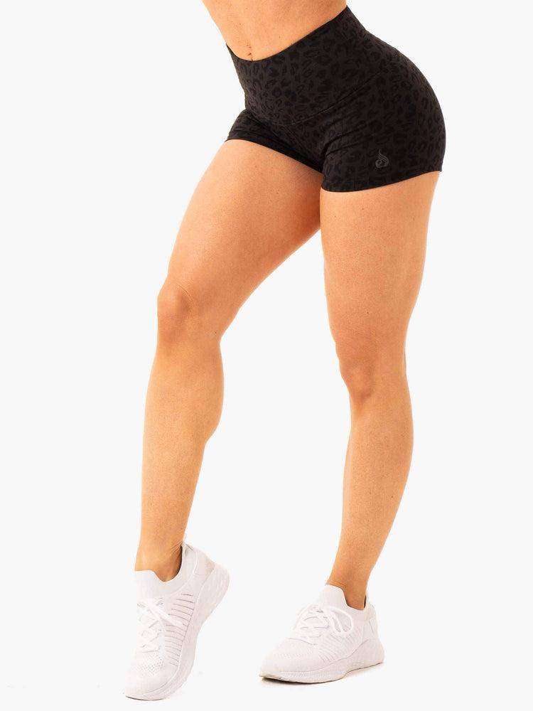 Ryderwear Women Shorts Adapt High Waisted Scrunch Women's Shorts Leopard Black | CA1984AP