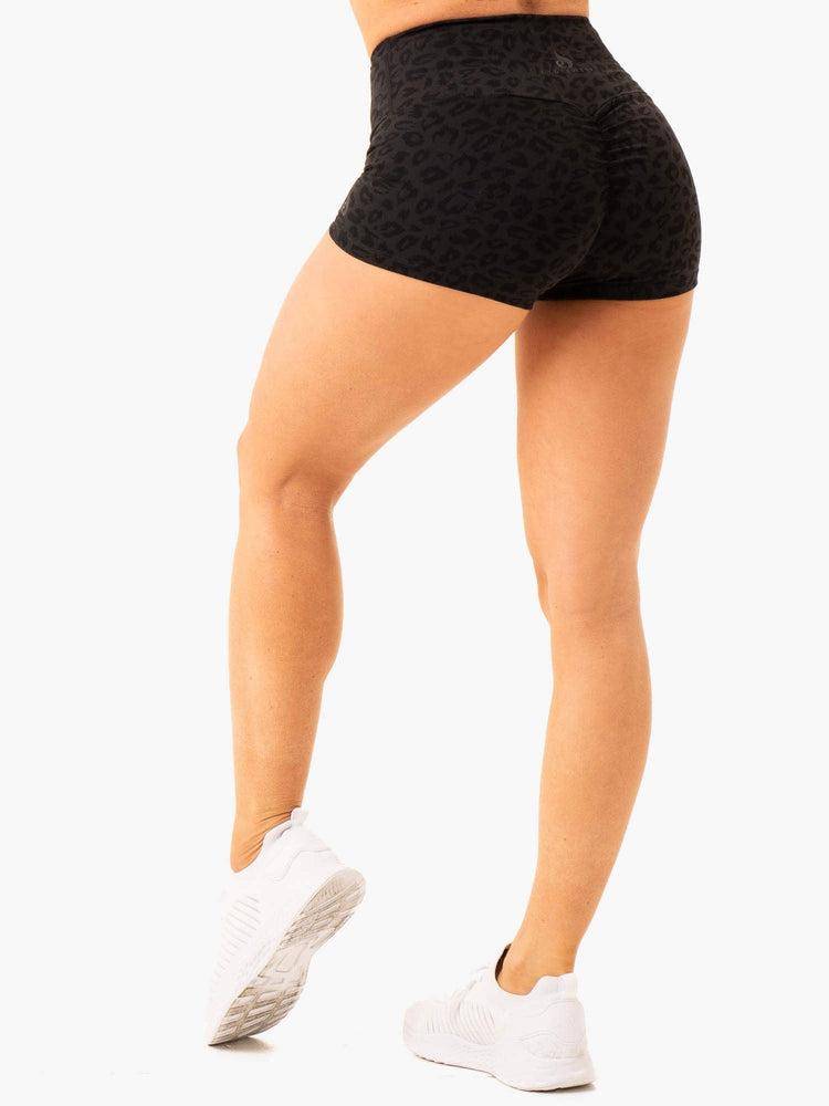 Ryderwear Women Shorts Adapt High Waisted Scrunch Women's Shorts Leopard Black | CA1984AP