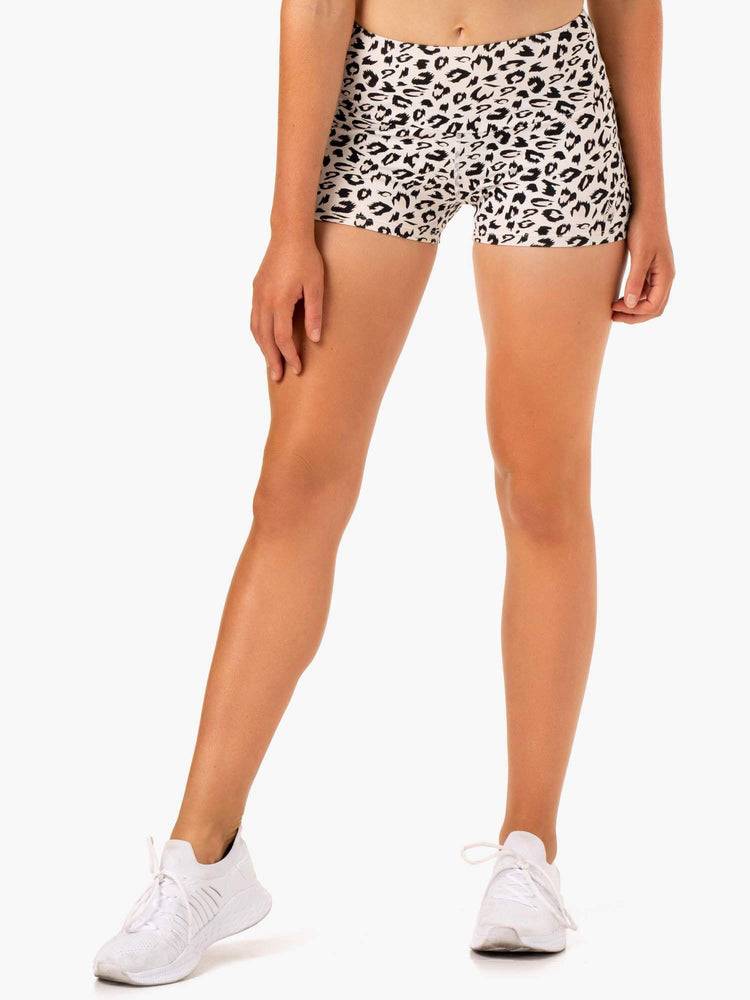 Ryderwear Women Shorts Adapt High Waisted Scrunch Women\'s Shorts Ivory Leopard | CA2213YU