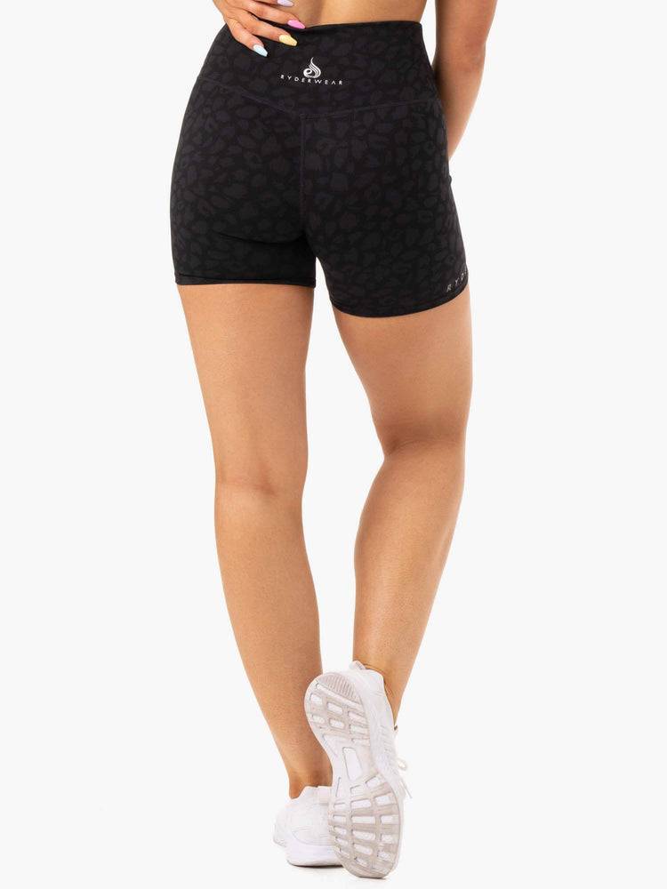 Ryderwear Women Shorts Amazon High Waisted Women's Shorts Black Leopard | CA2178VD