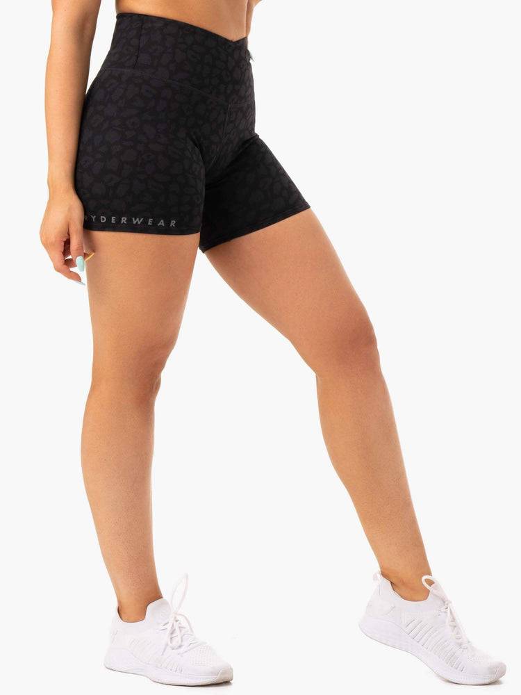 Ryderwear Women Shorts Amazon High Waisted Women's Shorts Black Leopard | CA2178VD