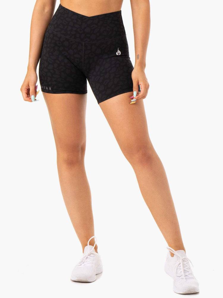 Ryderwear Women Shorts Amazon High Waisted Women\'s Shorts Black Leopard | CA2178VD