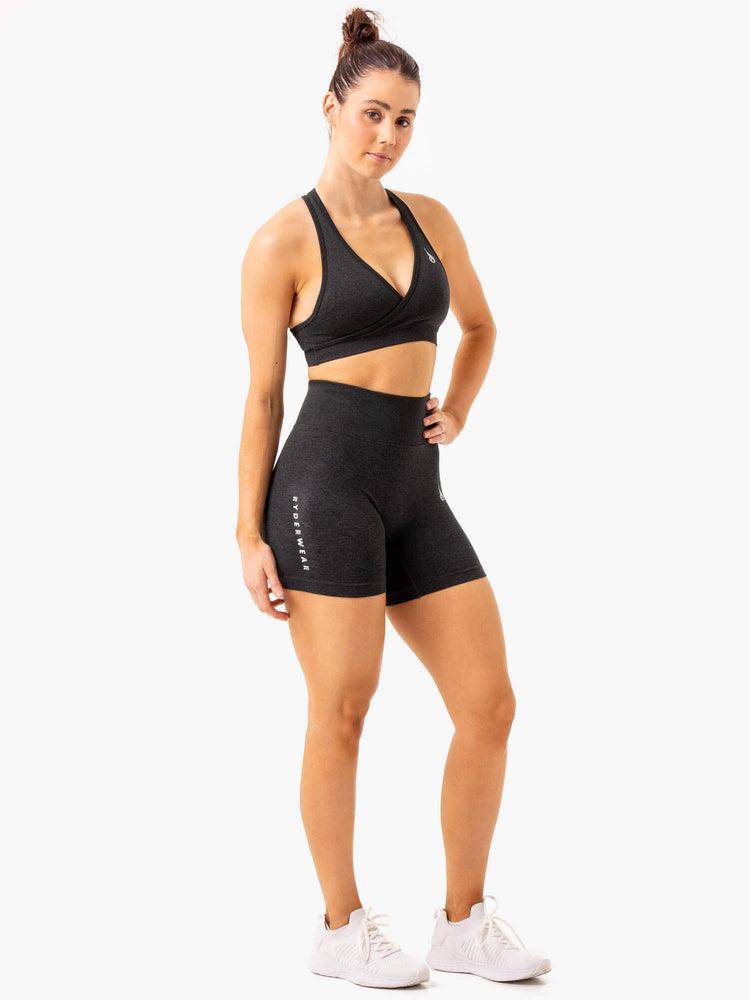 Ryderwear Women Shorts Essential Seamless Women's Shorts Black Marl | CA2095KI