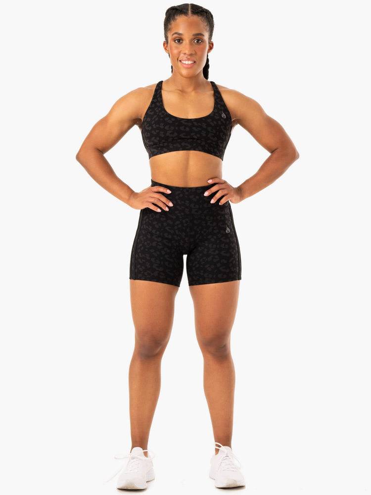 Ryderwear Women Shorts Evolution High Waisted Scrunch Women's Shorts Black Leopard | CA1971BC