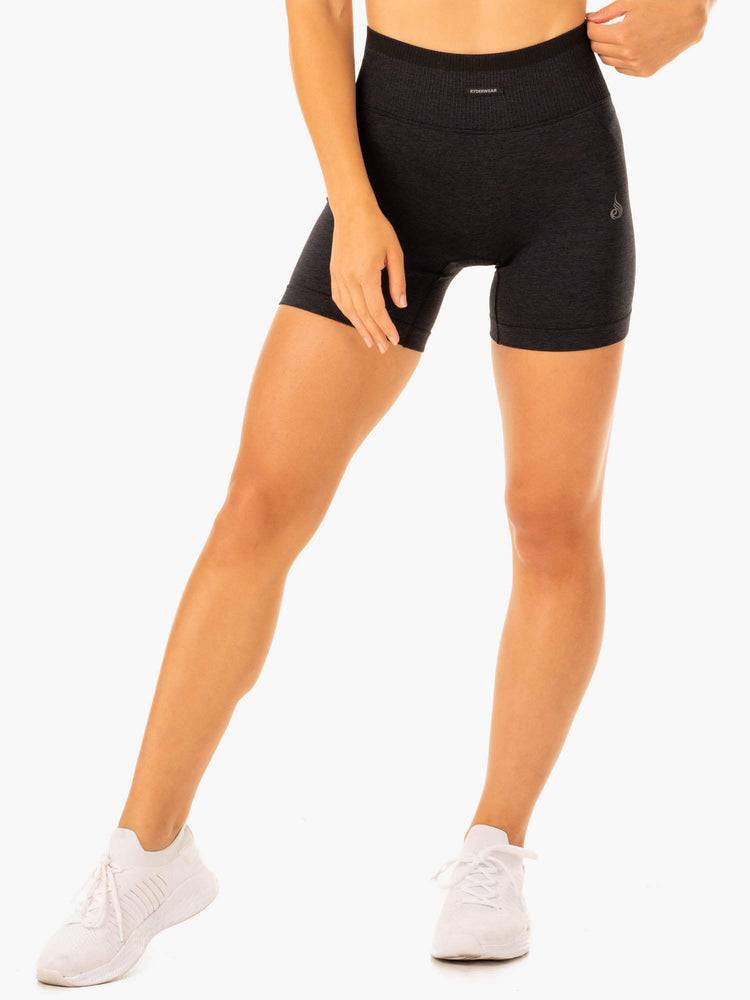 Ryderwear Women Shorts Excel Seamless High Waisted Women's Shorts Black Marl | CA1972NB