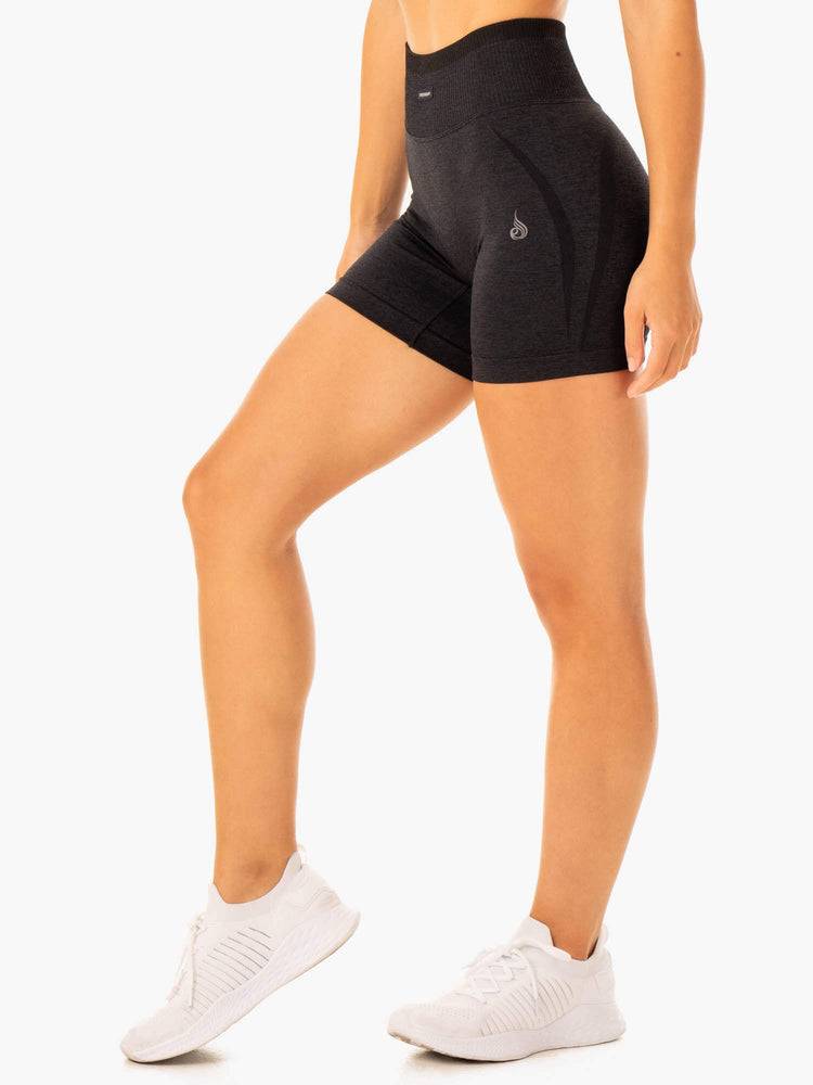 Ryderwear Women Shorts Excel Seamless High Waisted Women\'s Shorts Black Marl | CA1972NB