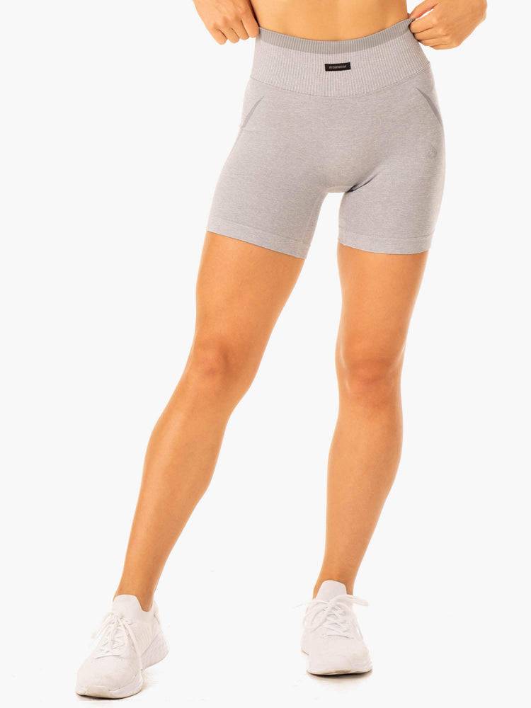 Ryderwear Women Shorts Excel Seamless High Waisted Women's Shorts Grey Marl | CA2021CE