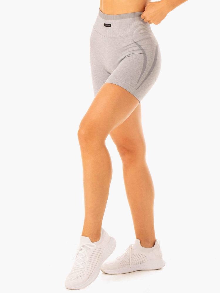 Ryderwear Women Shorts Excel Seamless High Waisted Women's Shorts Grey Marl | CA2021CE