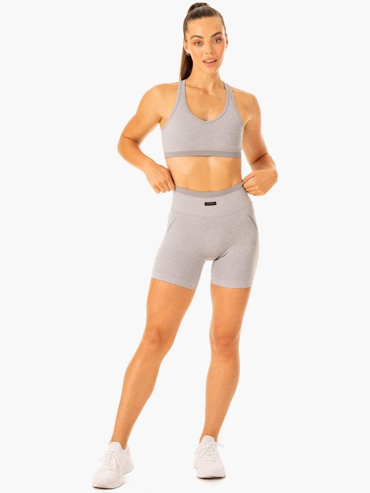 Ryderwear Women Shorts Excel Seamless High Waisted Women's Shorts Grey Marl | CA2021CE