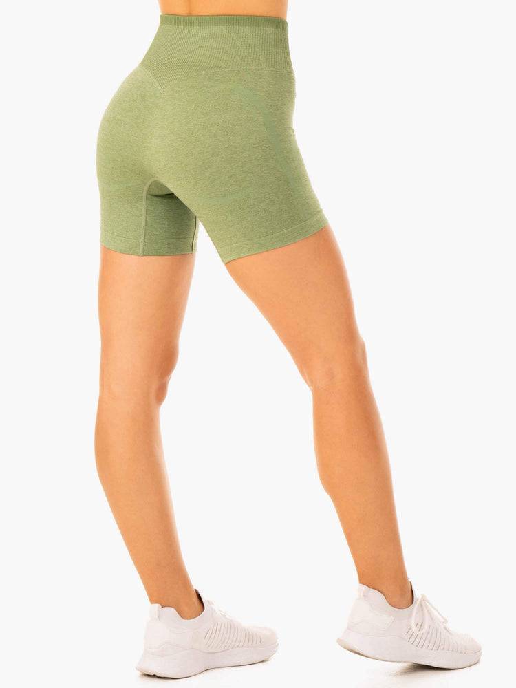 Ryderwear Women Shorts Excel Seamless High Waisted Women's Shorts Moss Green Marl | CA2150XF