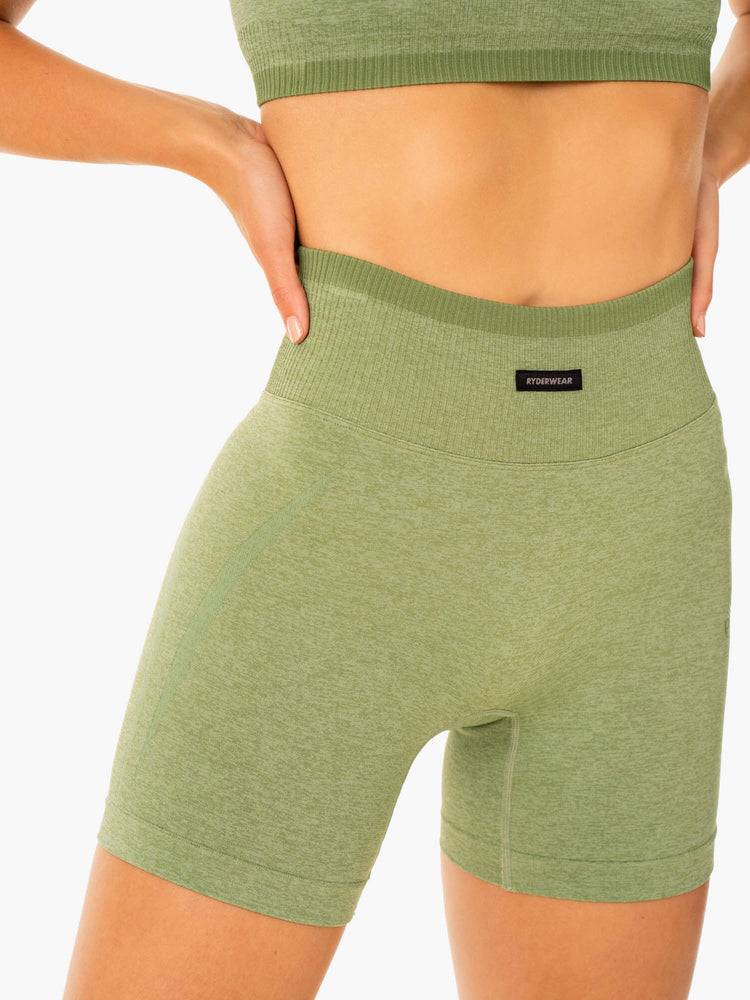 Ryderwear Women Shorts Excel Seamless High Waisted Women's Shorts Moss Green Marl | CA2150XF