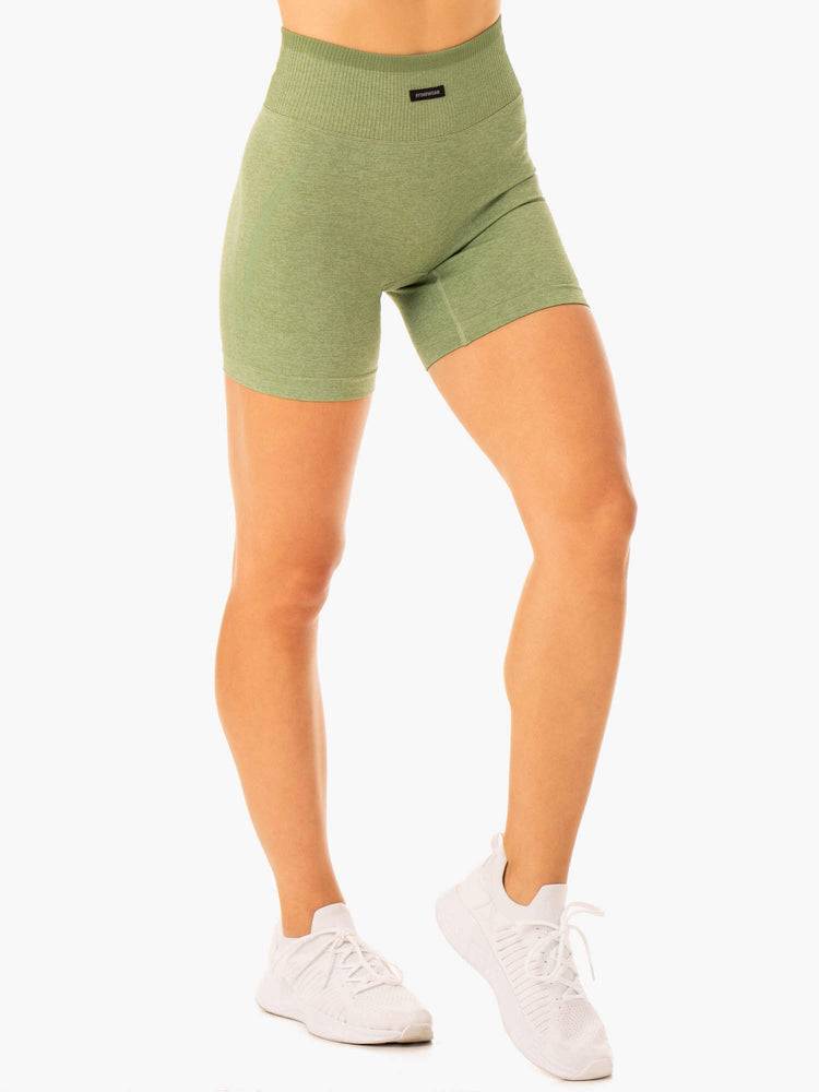 Ryderwear Women Shorts Excel Seamless High Waisted Women's Shorts Moss Green Marl | CA2150XF