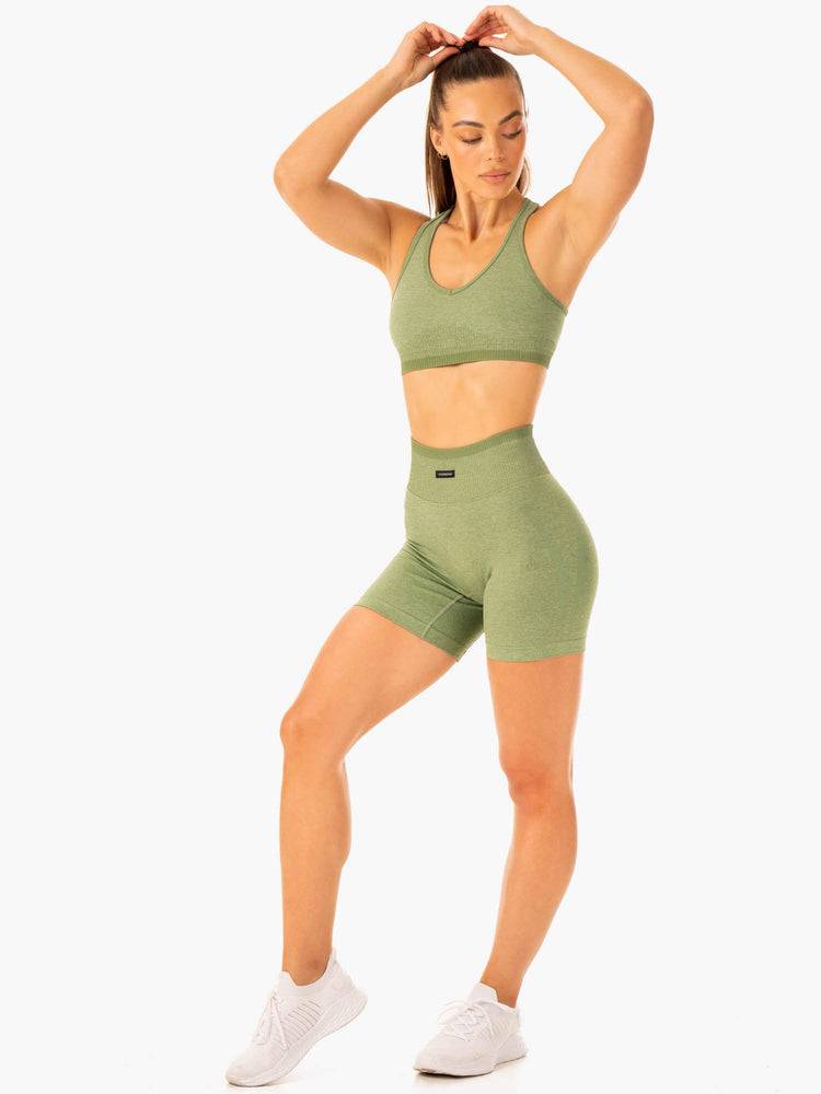 Ryderwear Women Shorts Excel Seamless High Waisted Women's Shorts Moss Green Marl | CA2150XF