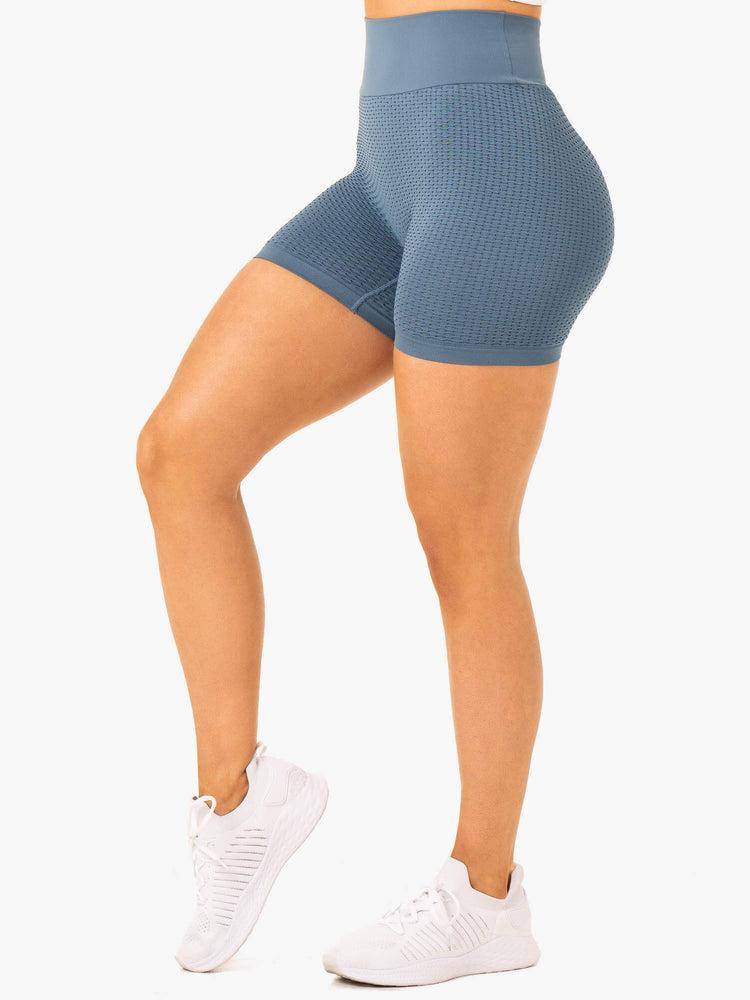 Ryderwear Women Shorts Honeycomb Scrunch Seamless Women's Shorts Steel Blue | CA2020XF