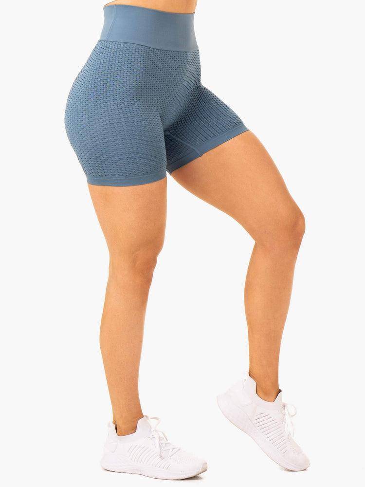 Ryderwear Women Shorts Honeycomb Scrunch Seamless Women's Shorts Steel Blue | CA2020XF