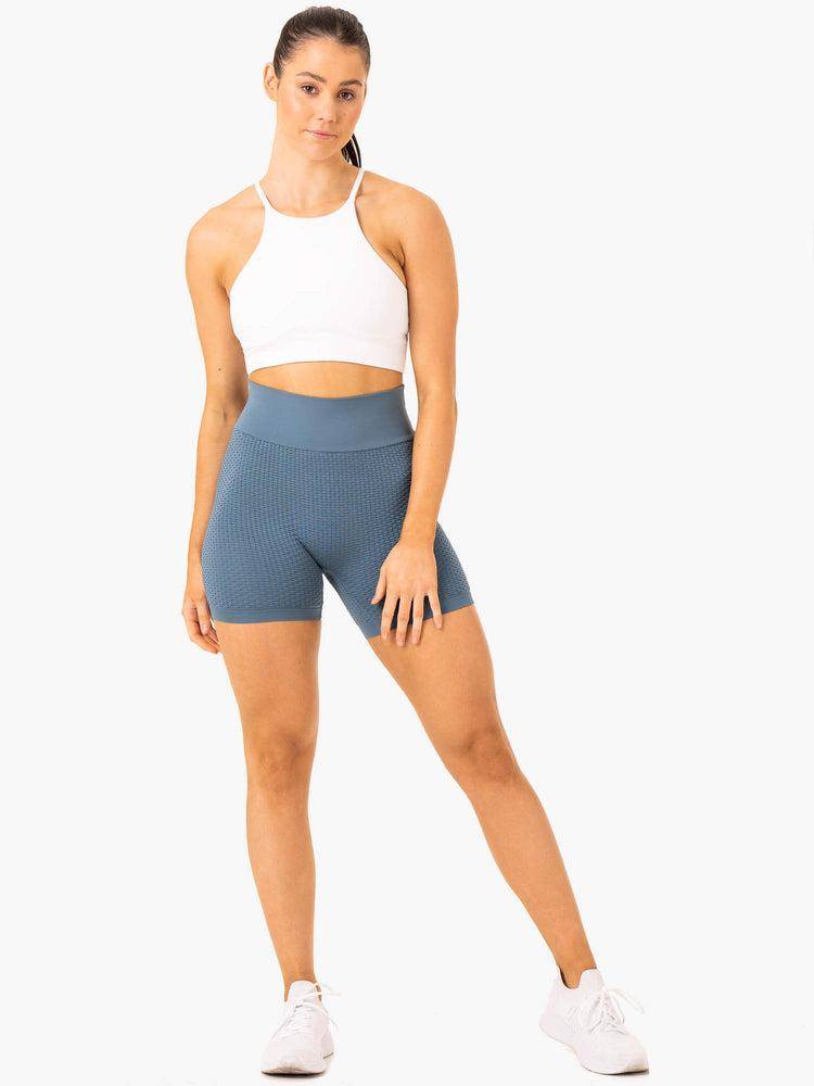 Ryderwear Women Shorts Honeycomb Scrunch Seamless Women's Shorts Steel Blue | CA2020XF