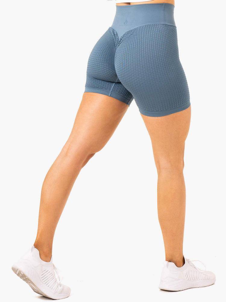 Ryderwear Women Shorts Honeycomb Scrunch Seamless Women\'s Shorts Steel Blue | CA2020XF