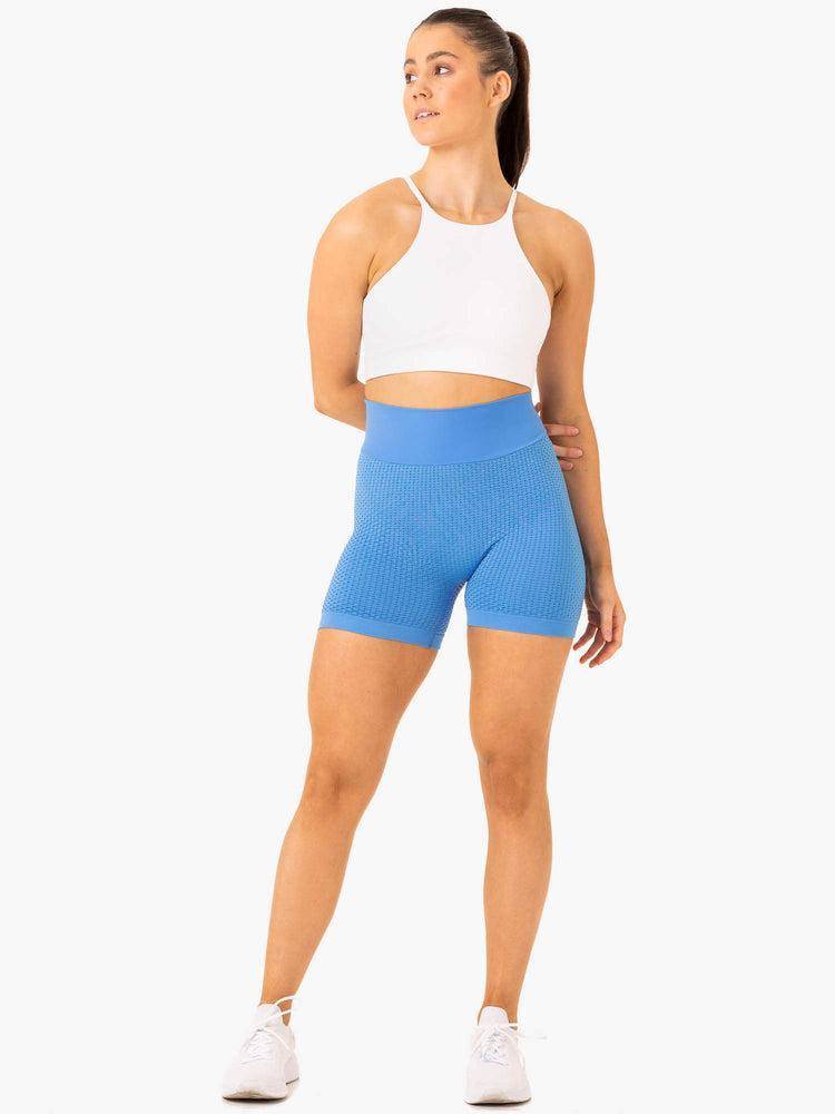 Ryderwear Women Shorts Honeycomb Scrunch Seamless Women's Shorts Bright Blue | CA2043KI