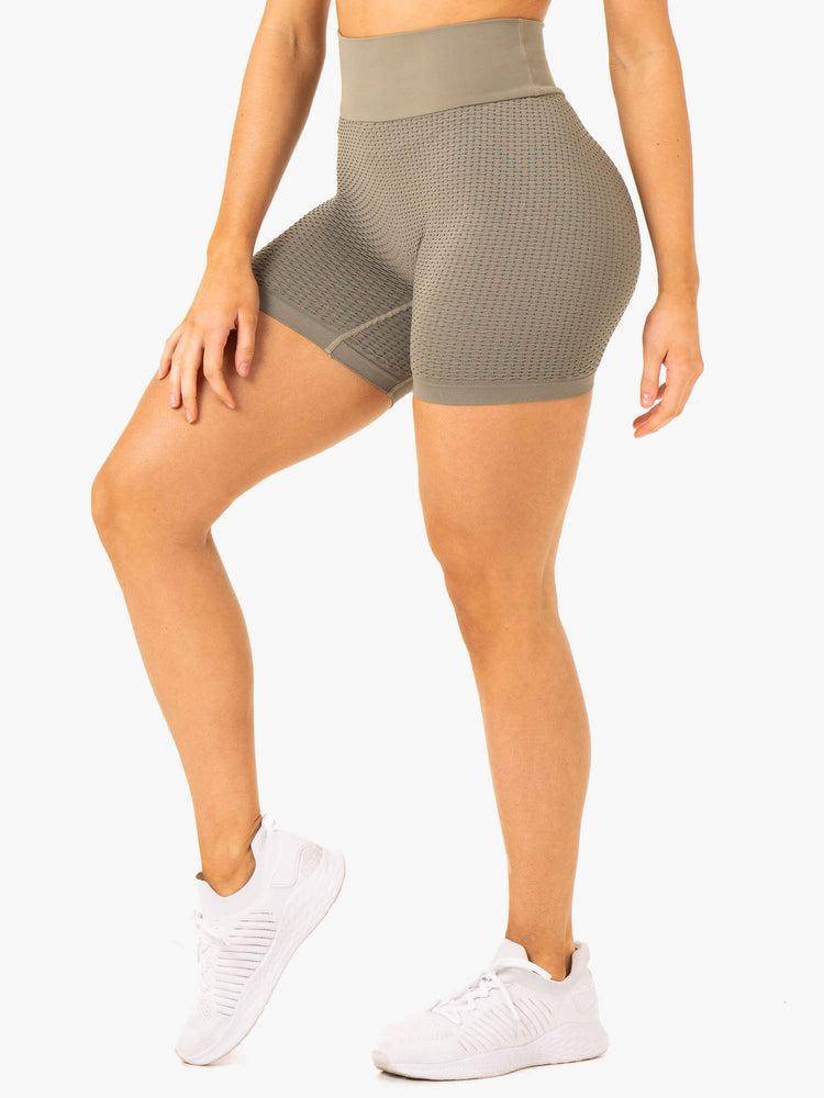 Ryderwear Women Shorts Honeycomb Scrunch Seamless Women's Shorts Khaki | CA2058UT