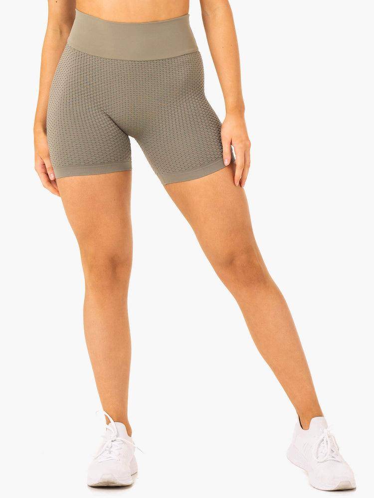 Ryderwear Women Shorts Honeycomb Scrunch Seamless Women's Shorts Khaki | CA2058UT