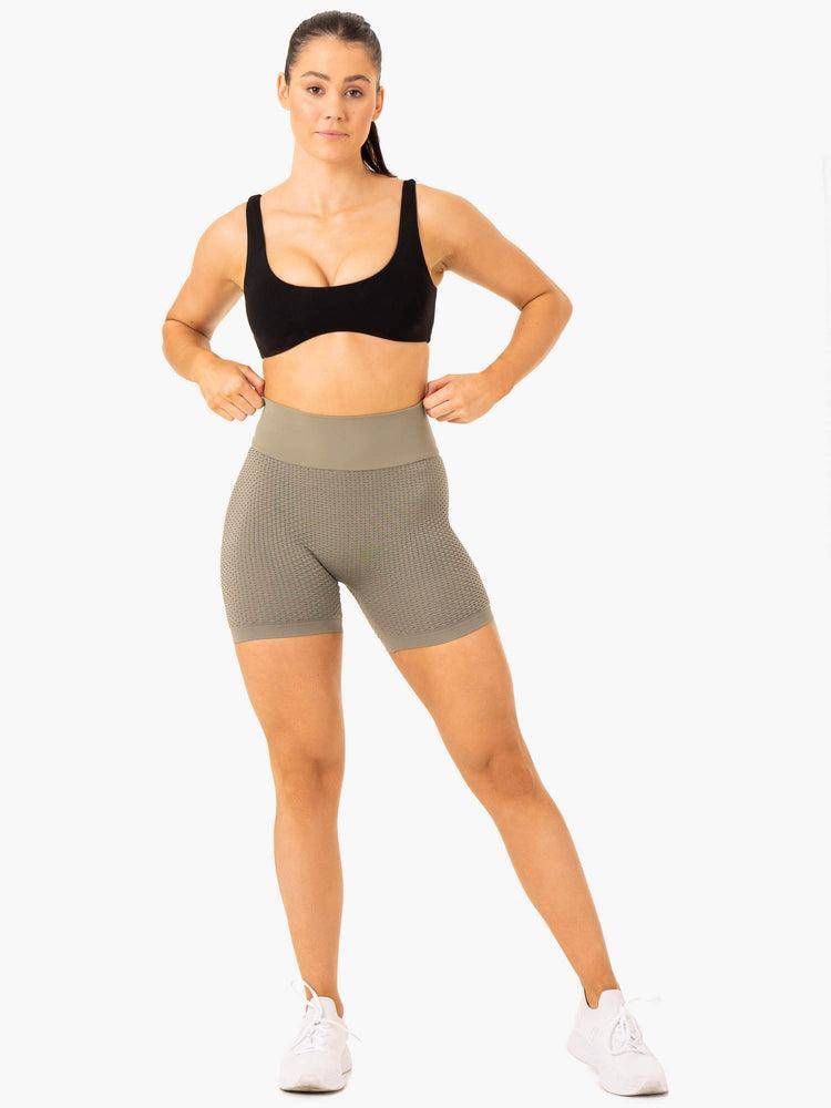 Ryderwear Women Shorts Honeycomb Scrunch Seamless Women's Shorts Khaki | CA2058UT