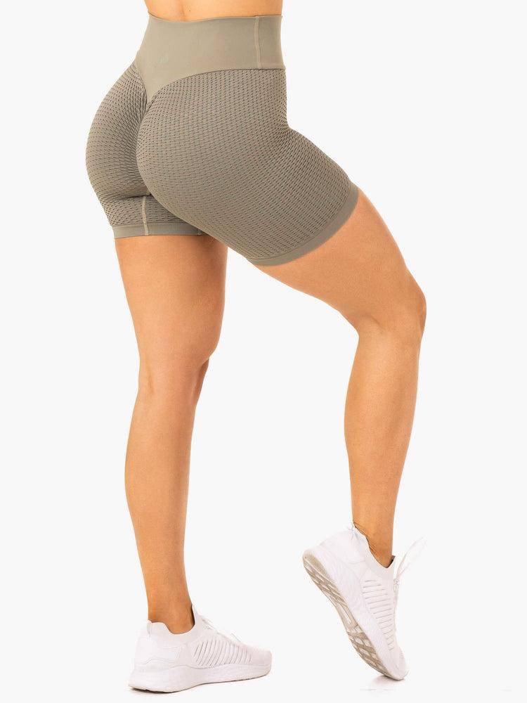 Ryderwear Women Shorts Honeycomb Scrunch Seamless Women\'s Shorts Khaki | CA2058UT