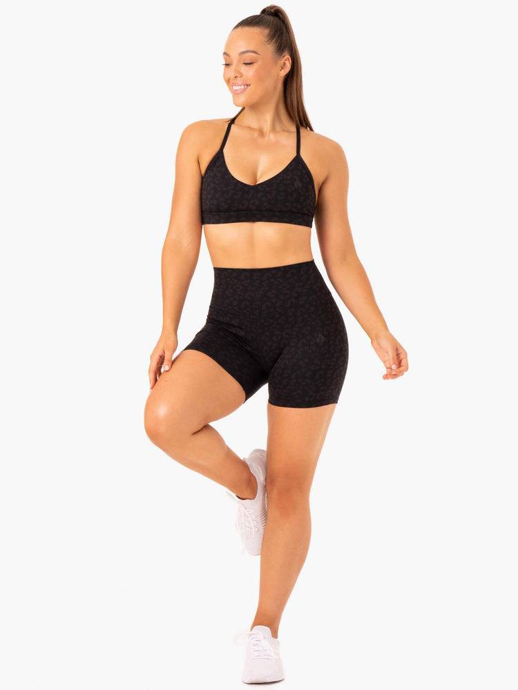 Ryderwear Women Shorts Hybrid Mid Length Women's Shorts Black Leopard | CA2121KI