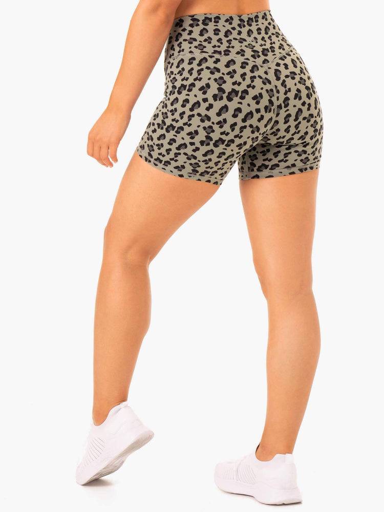 Ryderwear Women Shorts Hybrid Mid Length Women's Shorts Khaki Leopard | CA2125CE