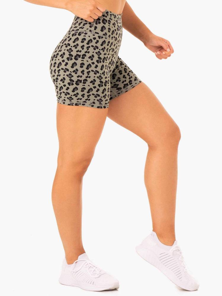 Ryderwear Women Shorts Hybrid Mid Length Women's Shorts Khaki Leopard | CA2125CE