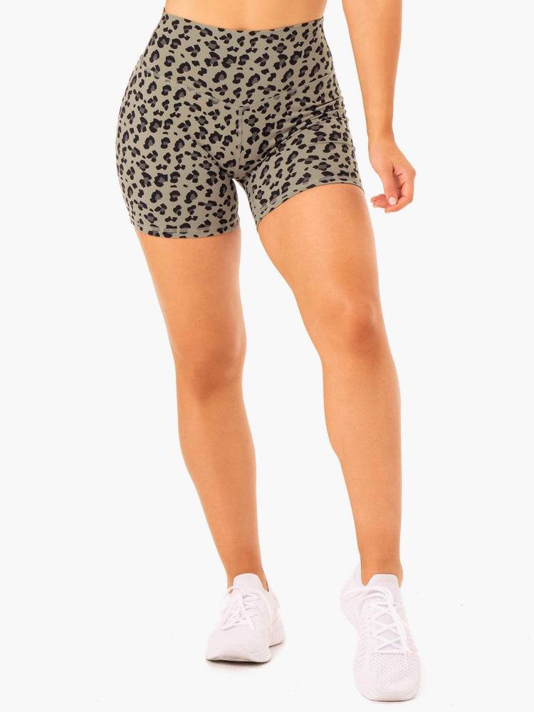 Ryderwear Women Shorts Hybrid Mid Length Women\'s Shorts Khaki Leopard | CA2125CE