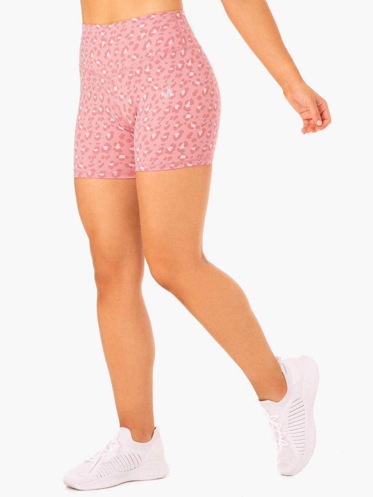 Ryderwear Women Shorts Hybrid Mid Length Women's Shorts Pink Leopard | CA2159RW