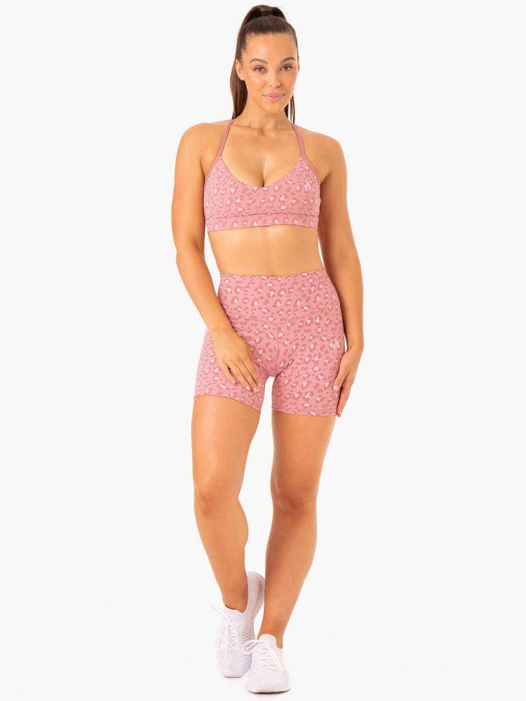 Ryderwear Women Shorts Hybrid Mid Length Women's Shorts Pink Leopard | CA2159RW