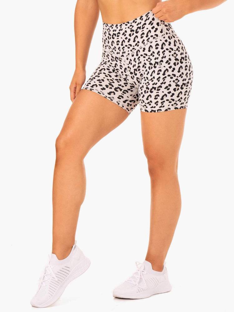 Ryderwear Women Shorts Hybrid Mid Length Women's Shorts Ivory Leopard | CA2199KI