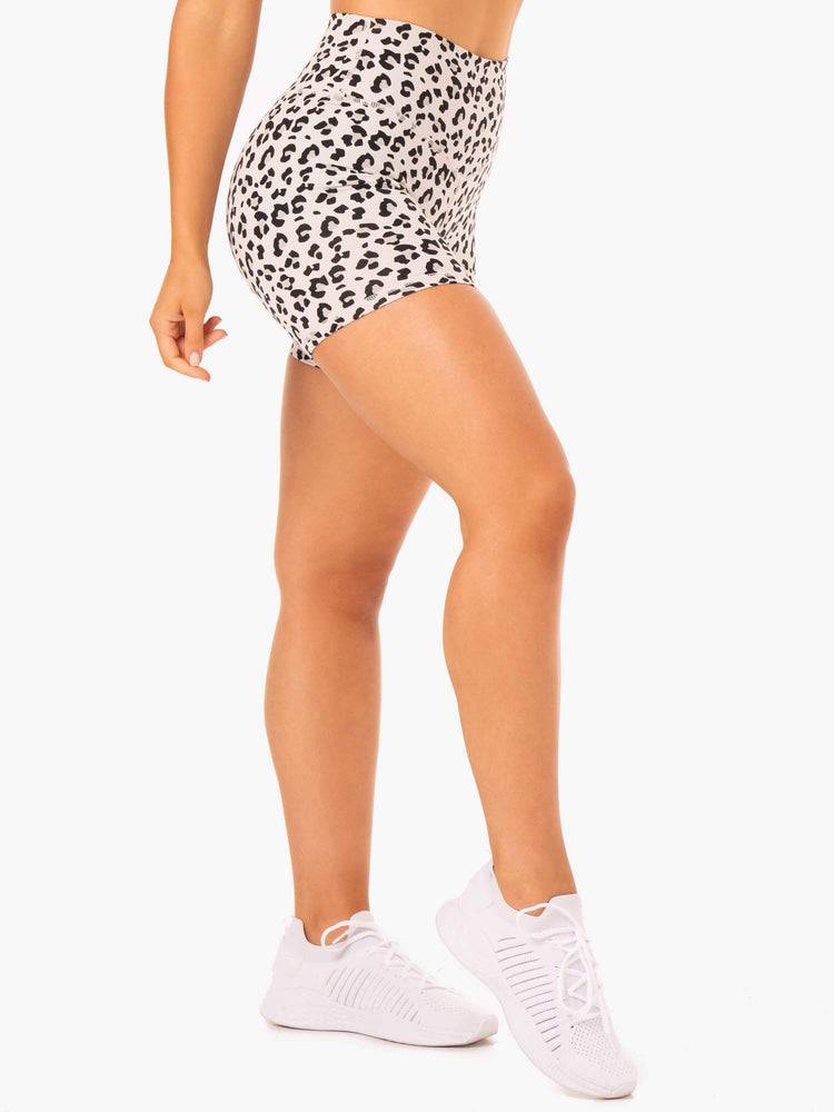 Ryderwear Women Shorts Hybrid Mid Length Women's Shorts Ivory Leopard | CA2199KI