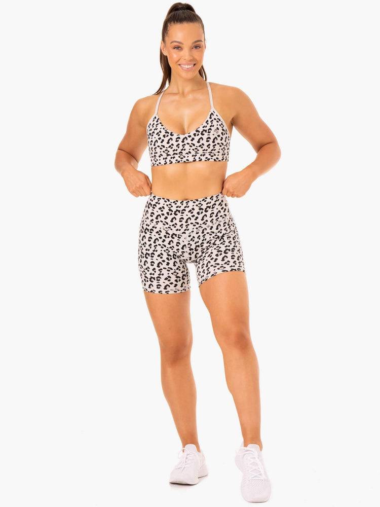 Ryderwear Women Shorts Hybrid Mid Length Women's Shorts Ivory Leopard | CA2199KI