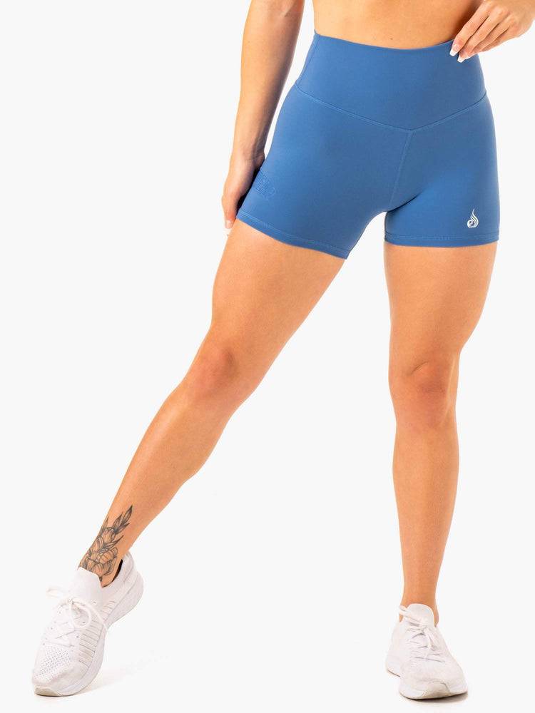 Ryderwear Women Shorts Knockout High Waisted Scrunch Mid Length Women's Shorts Blue | CA2181MA