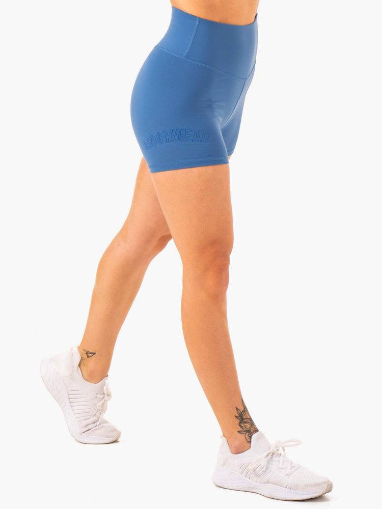 Ryderwear Women Shorts Knockout High Waisted Scrunch Mid Length Women's Shorts Blue | CA2181MA