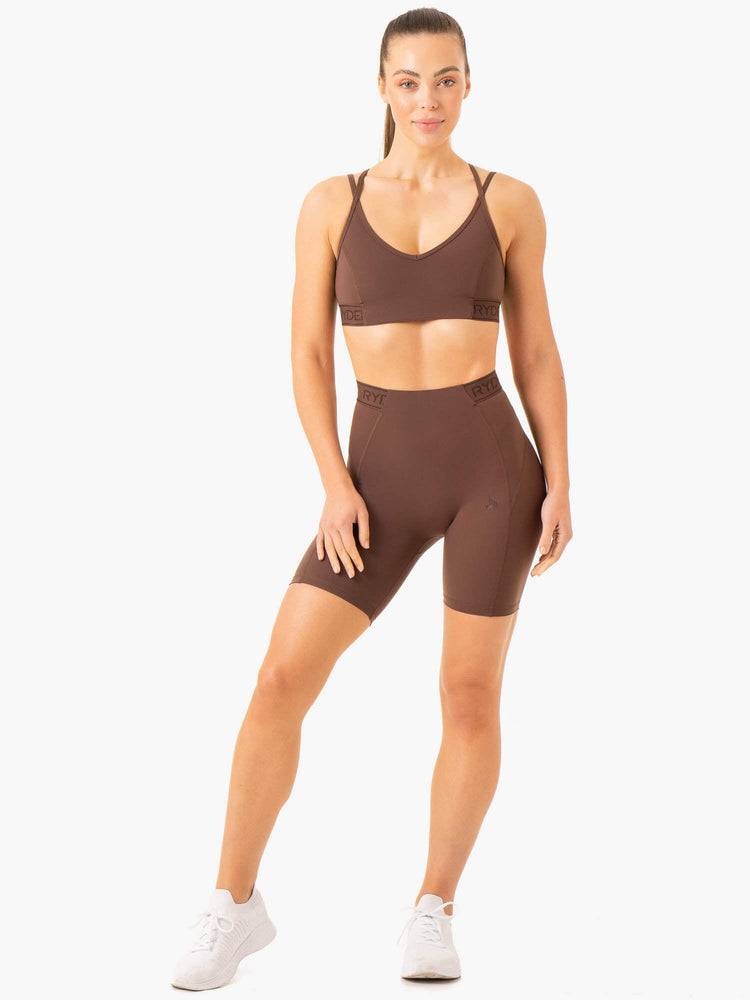 Ryderwear Women Shorts Level Up High Waisted Scrunch Women's Shorts Chocolate | CA2050NB