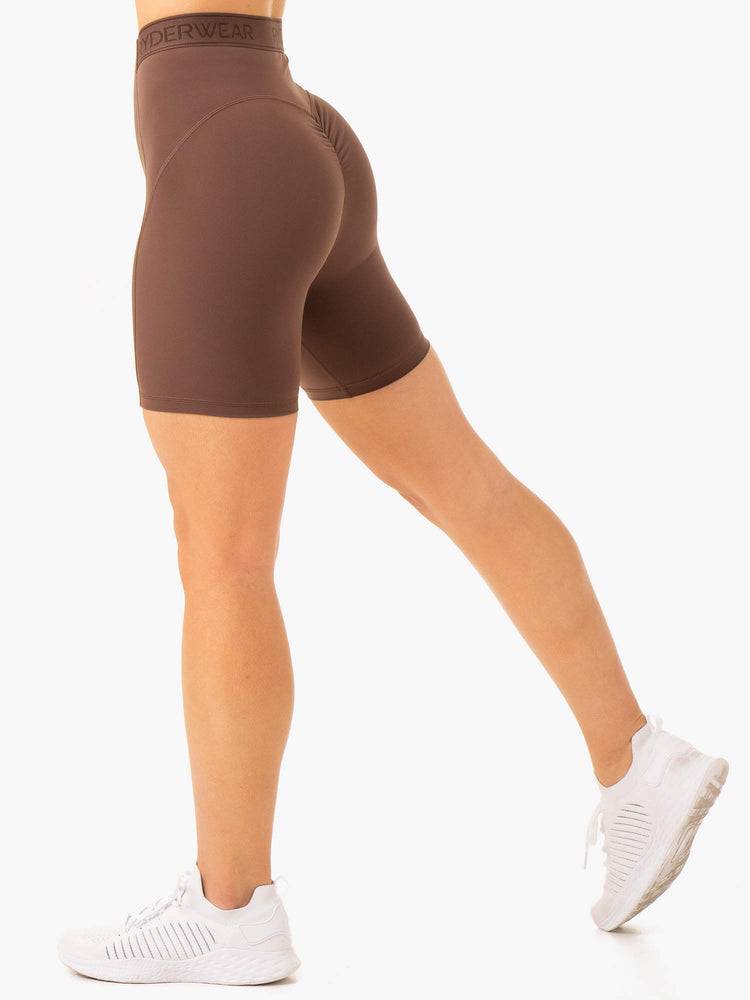 Ryderwear Women Shorts Level Up High Waisted Scrunch Women\'s Shorts Chocolate | CA2050NB