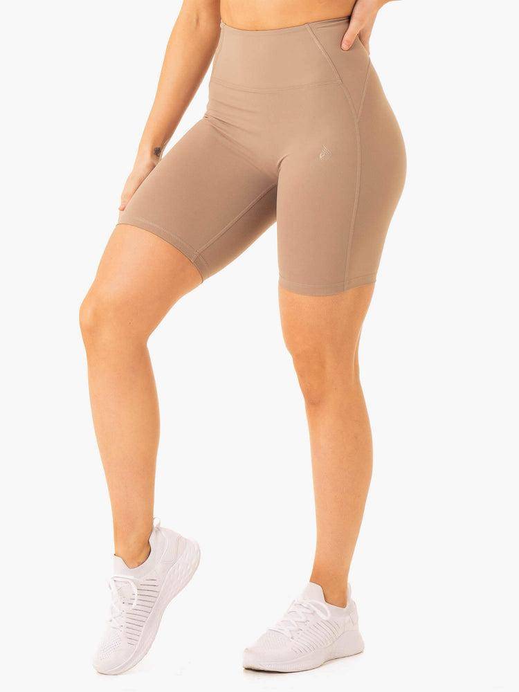 Ryderwear Women Shorts NKD Frame High Waisted Bike Women\'s Shorts Latte | CA2071ZG