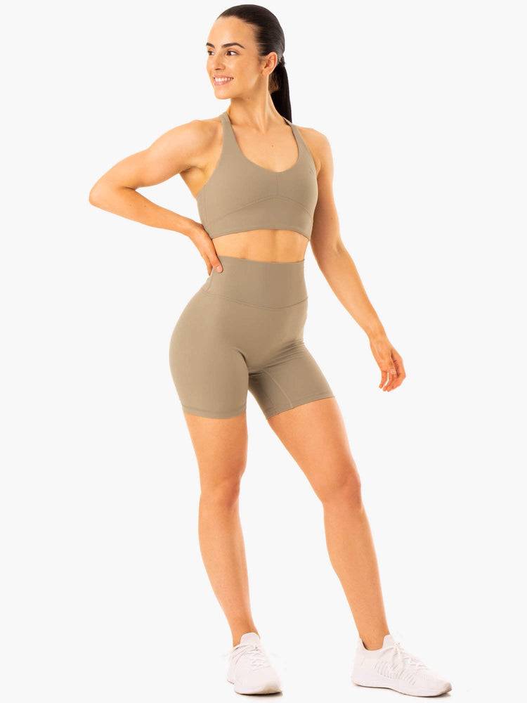 Ryderwear Women Shorts NKD Refine High Waisted Women's Shorts Khaki | CA1990JJ