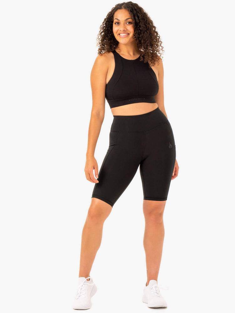 Ryderwear Women Shorts Reset High Waisted Pocket Bike Women's Shorts Black | CA2008OR