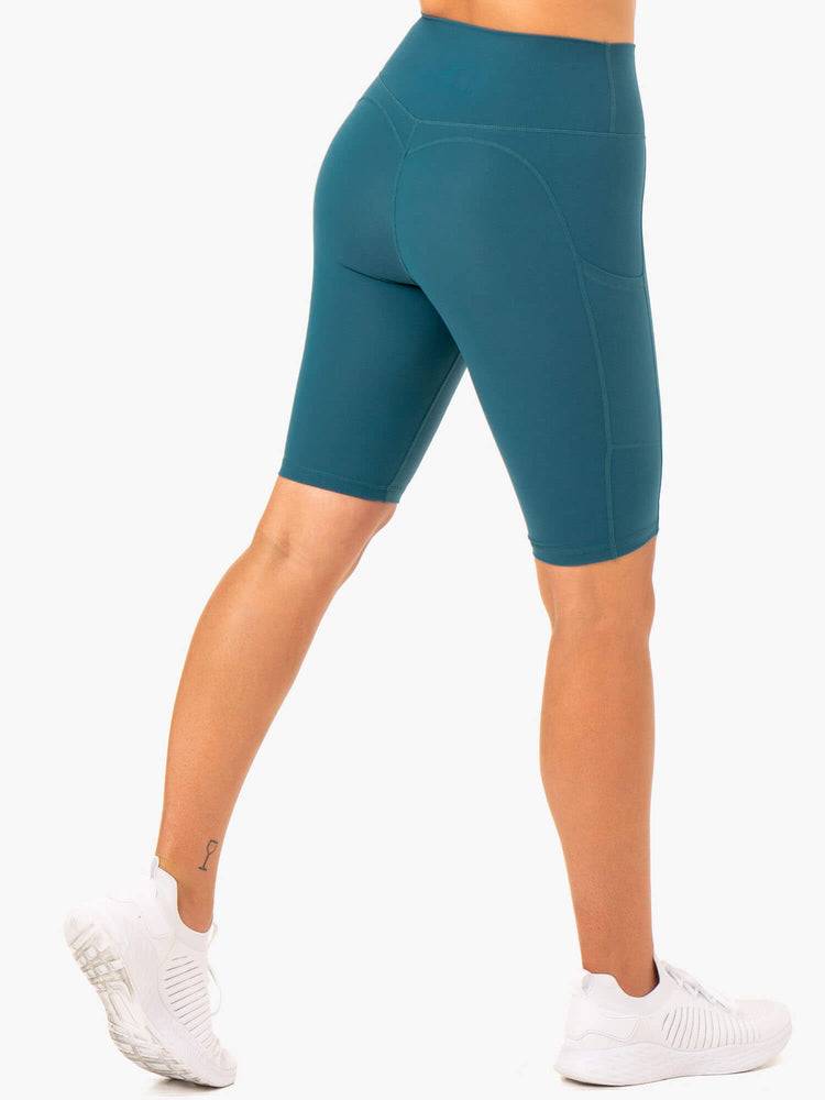 Ryderwear Women Shorts Reset High Waisted Pocket Bike Women's Shorts Teal | CA2061PQ