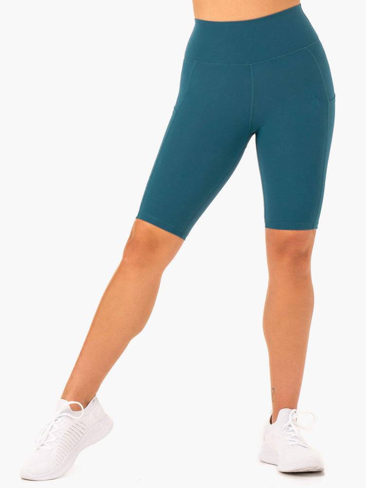 Ryderwear Women Shorts Reset High Waisted Pocket Bike Women's Shorts Teal | CA2061PQ