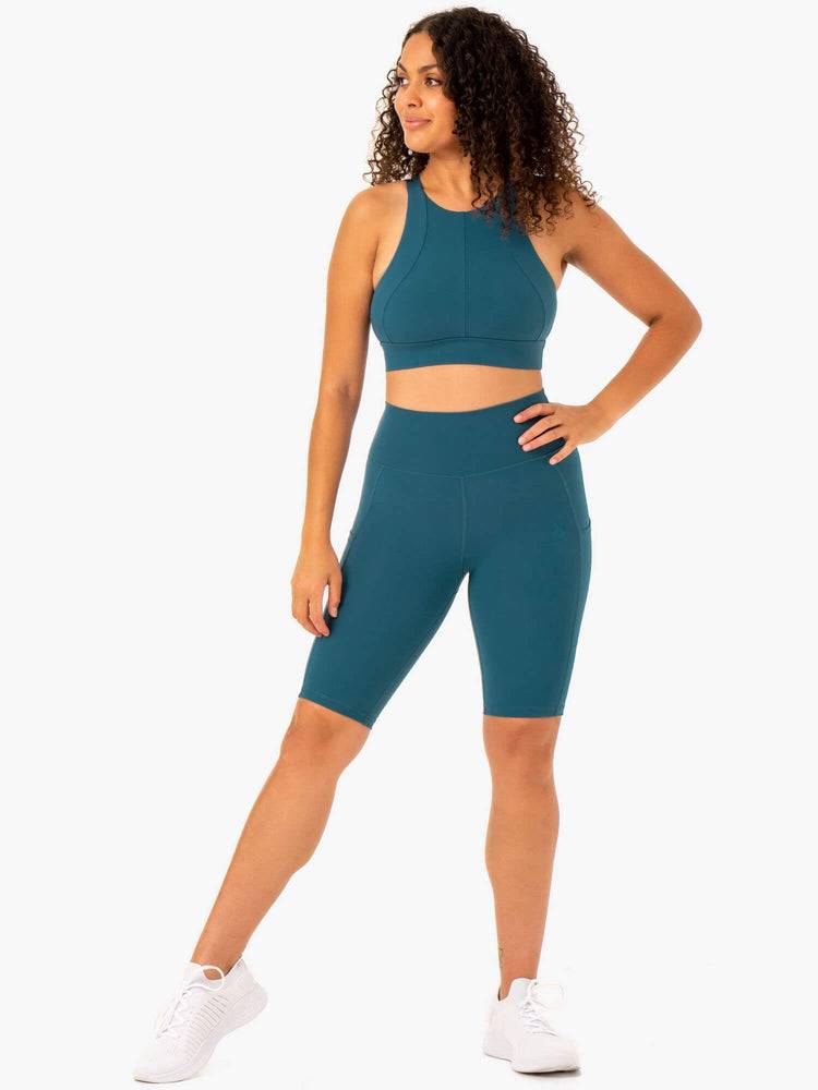 Ryderwear Women Shorts Reset High Waisted Pocket Bike Women's Shorts Teal | CA2061PQ