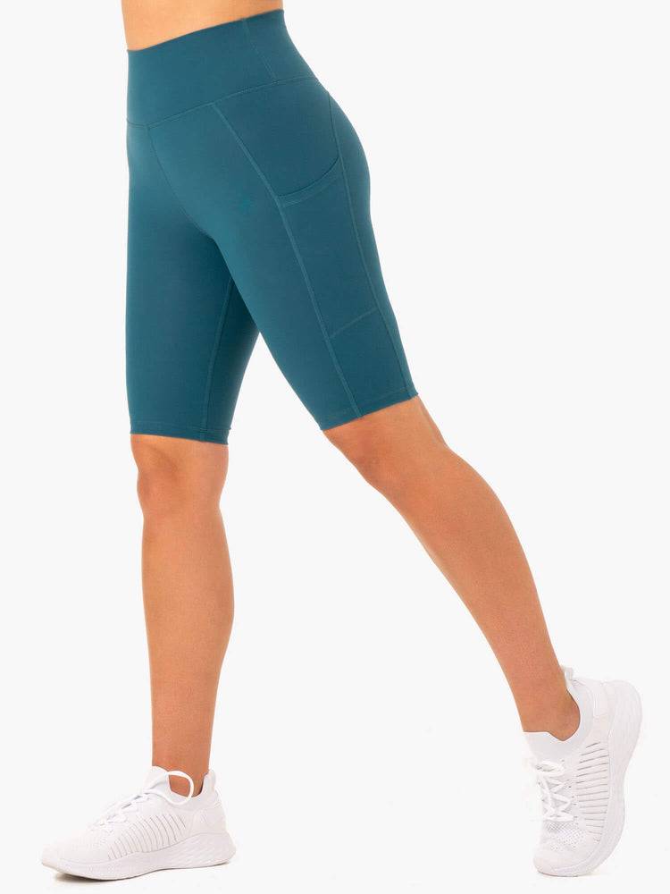 Ryderwear Women Shorts Reset High Waisted Pocket Bike Women\'s Shorts Teal | CA2061PQ