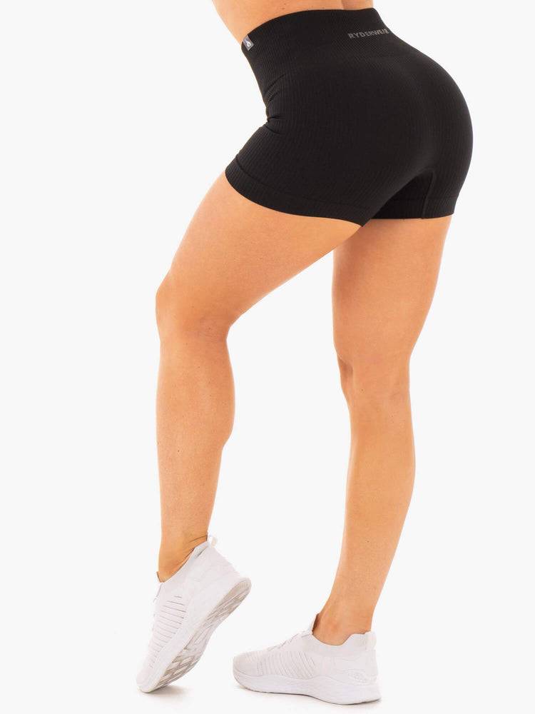 Ryderwear Women Shorts Rib Seamless Women's Shorts Black | CA1947MA