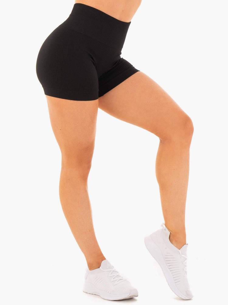 Ryderwear Women Shorts Rib Seamless Women's Shorts Black | CA1947MA