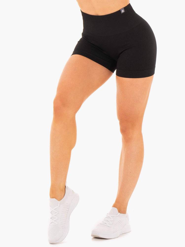 Ryderwear Women Shorts Rib Seamless Women\'s Shorts Black | CA1947MA